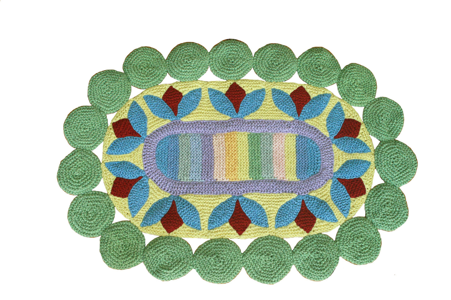 Lotus Pond Yellow-Sage Hand Knitted Rug 26'' x 38''