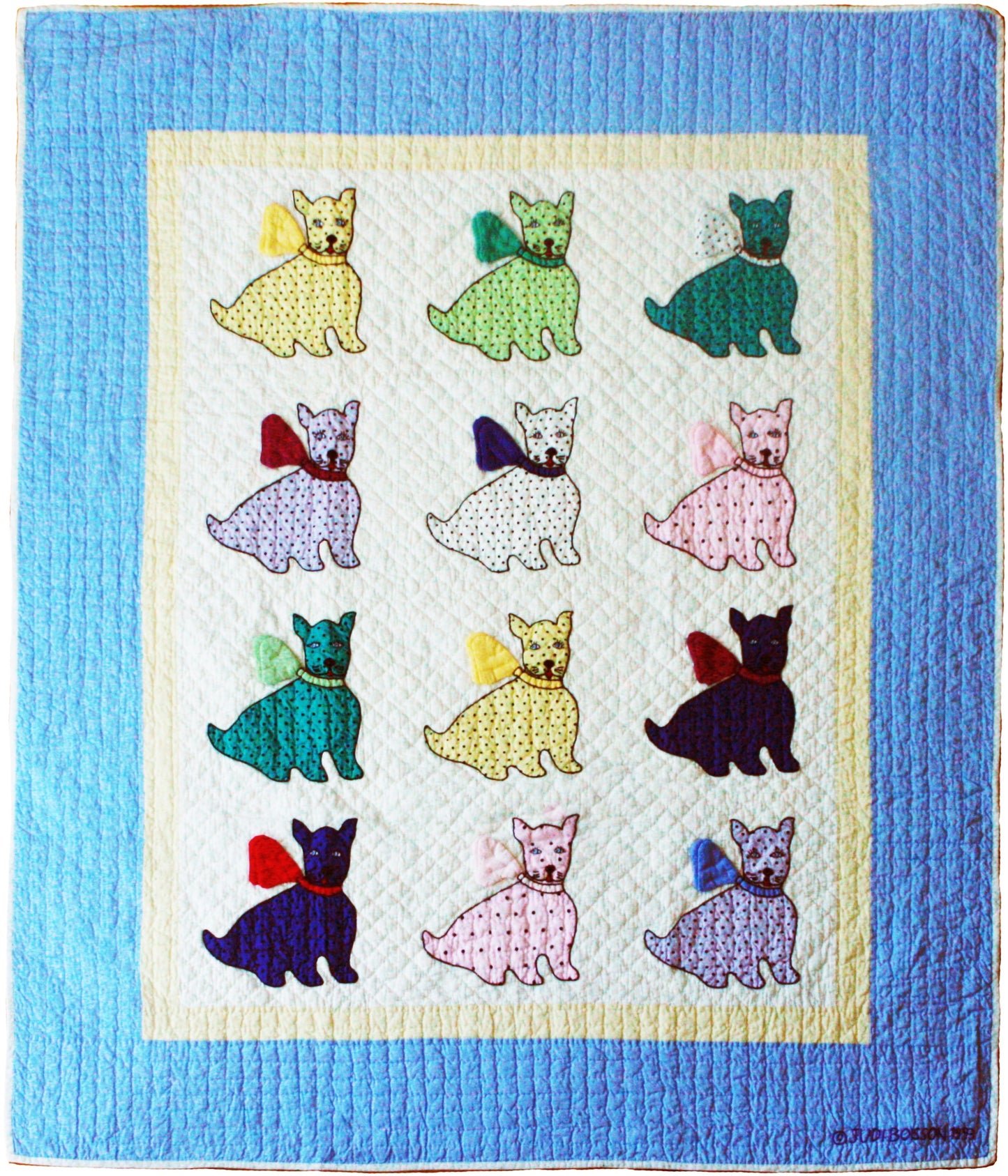 "Polka Dotted Dog" Multi-Color Crib Quilt 43" x 53"
