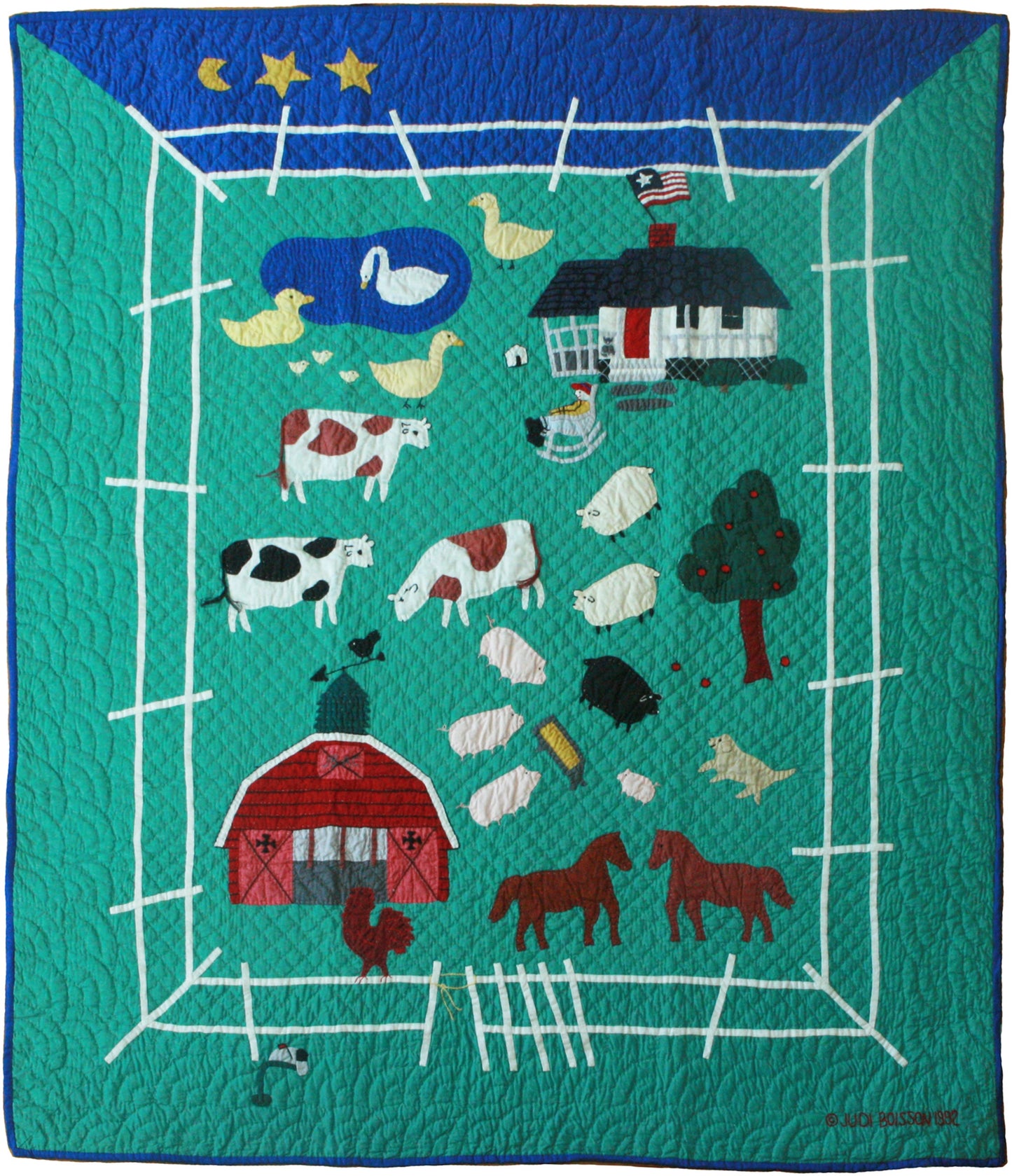 "McDonald's Farm" in Apple-Royal Crib Quilt 46" x 55"
