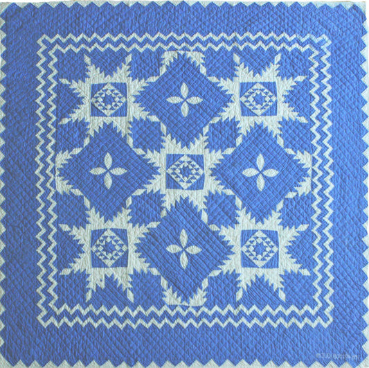 "Feathered Star" in Cornflower-White Cover-Up Quilt 54" x 54"