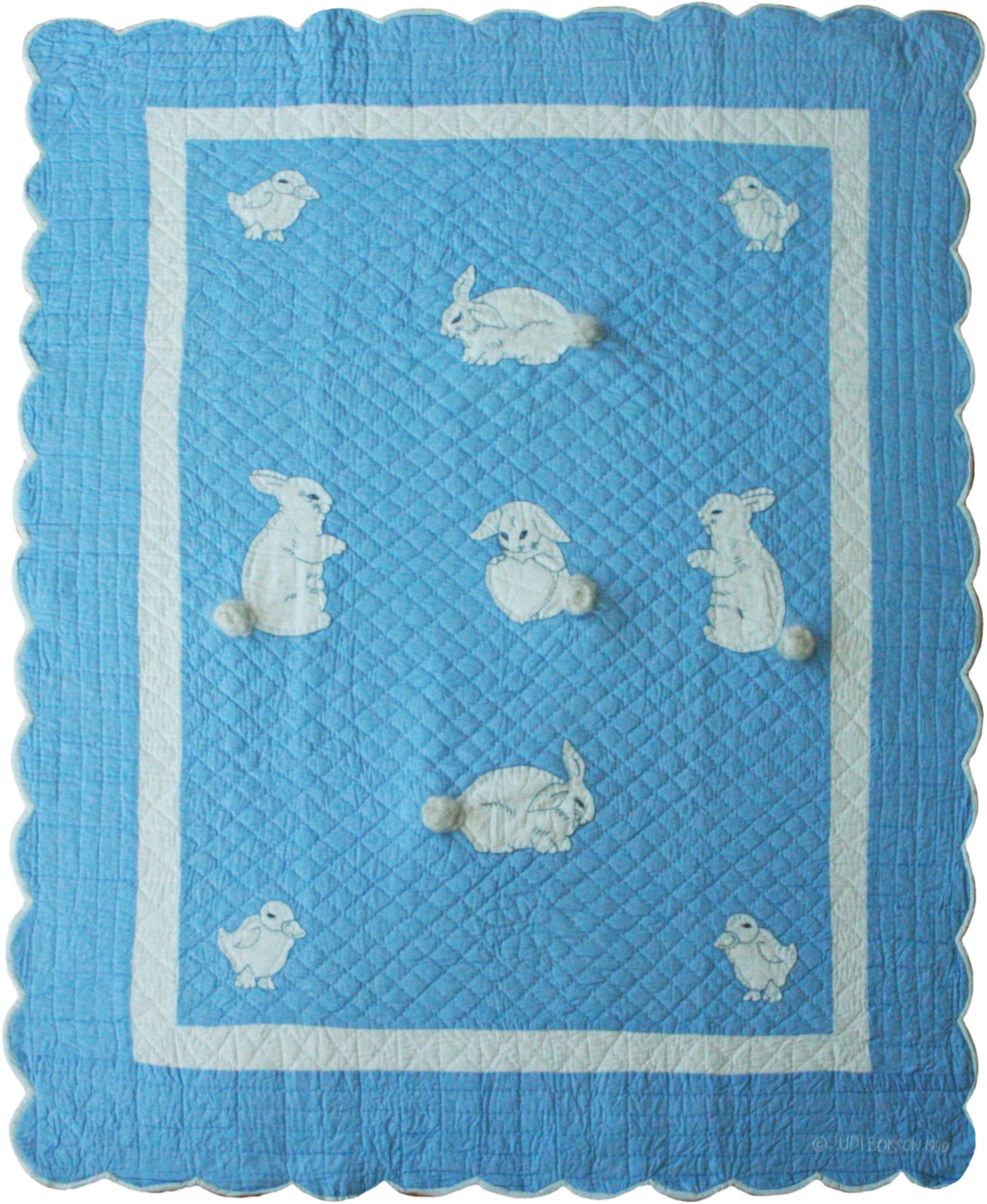 "Bunny" in Blue Crib Quilt 41" x 52"