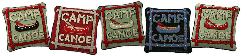 "Camp Canoe" Hand-Hooked Pillow 18'' x 18''