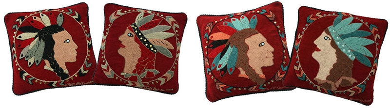 "Indian" in Crimson Hand-Hooked Pillow 18'' x 18''