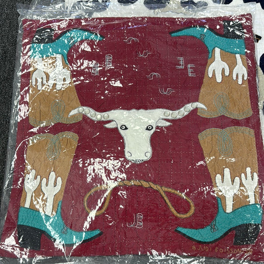 Big Boots Red and Turquoise Pillow