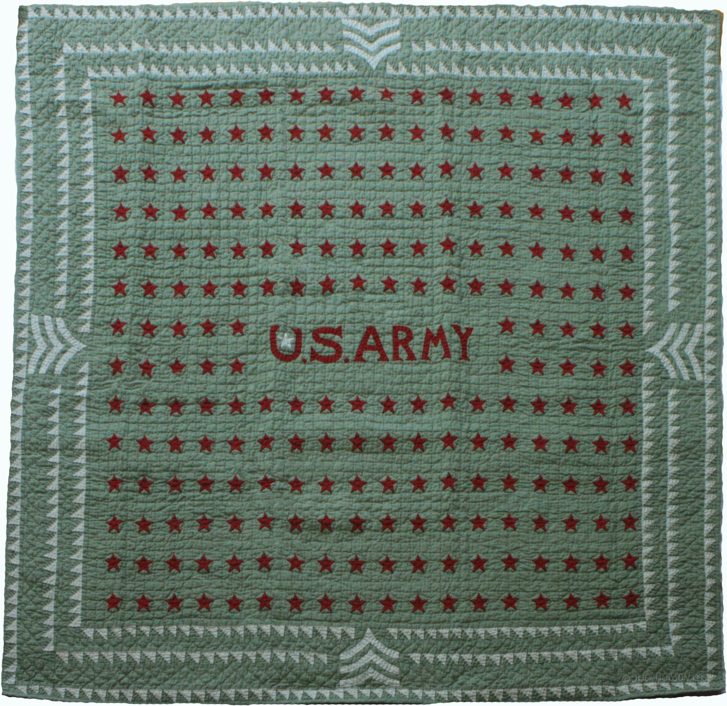"U.S. Army Stars" in Sage Cover-Up Quilt 57" x 57"