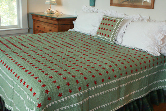 "Mini Star" in Red-Sage-White Queen Size