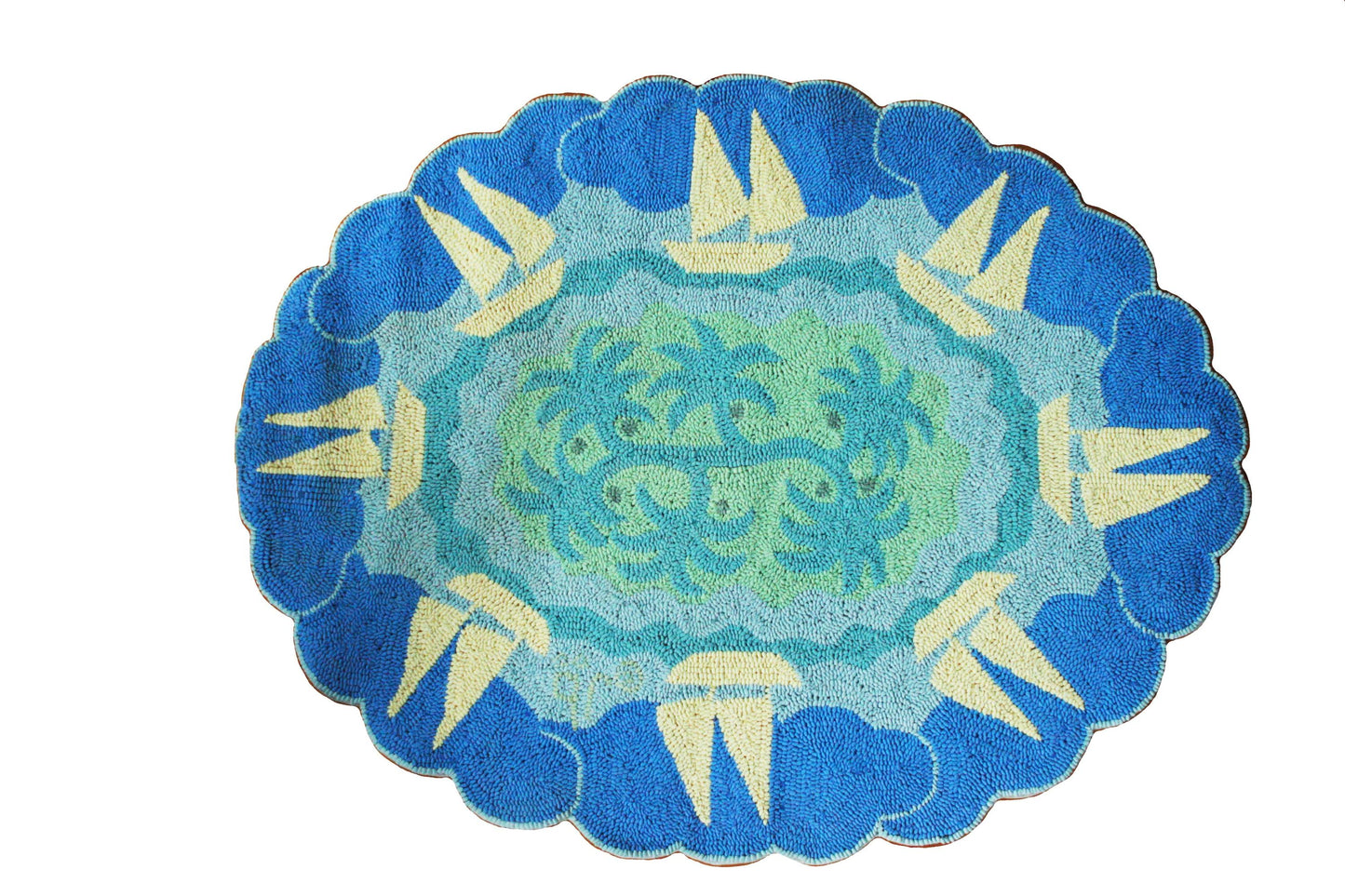 Palm Island Hand Hooked Cornflower Blue - Butter 30'' x 40''