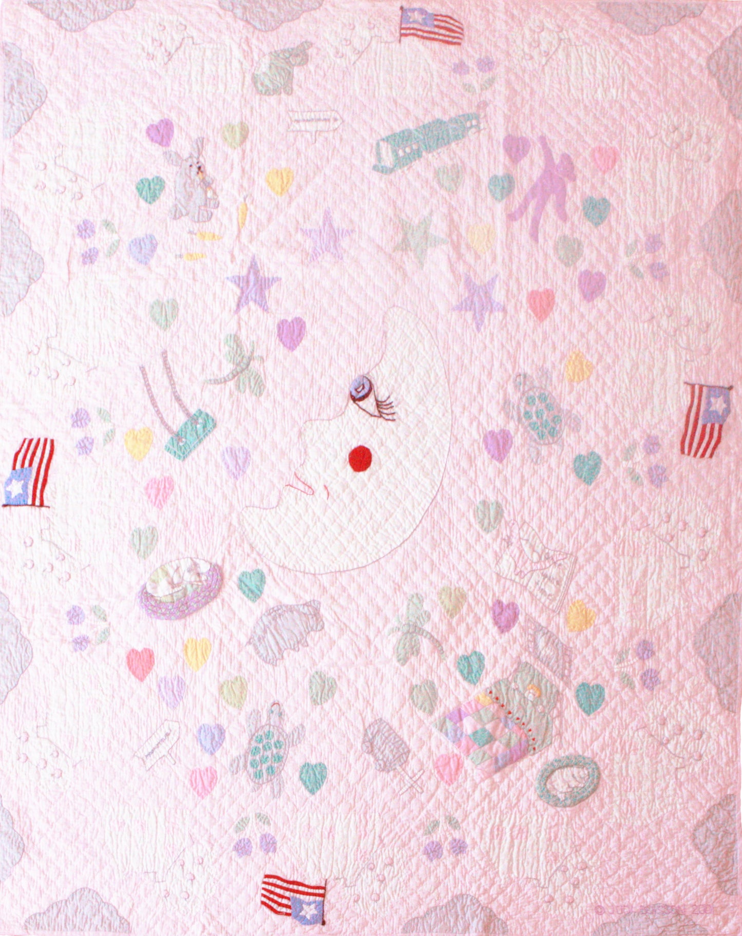 "Mr. Moon" in Pink Crib Quilt 43" x 56"