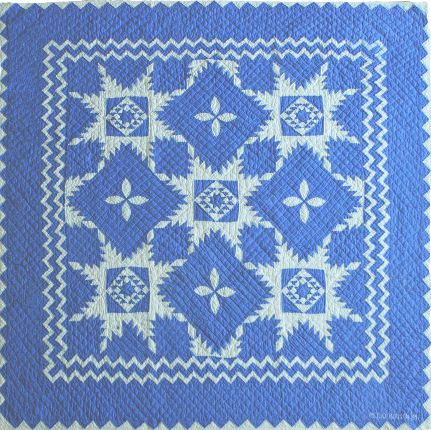 "Feathered Star" in Cornflower-White Cover-Up Quilt 54" x 54"
