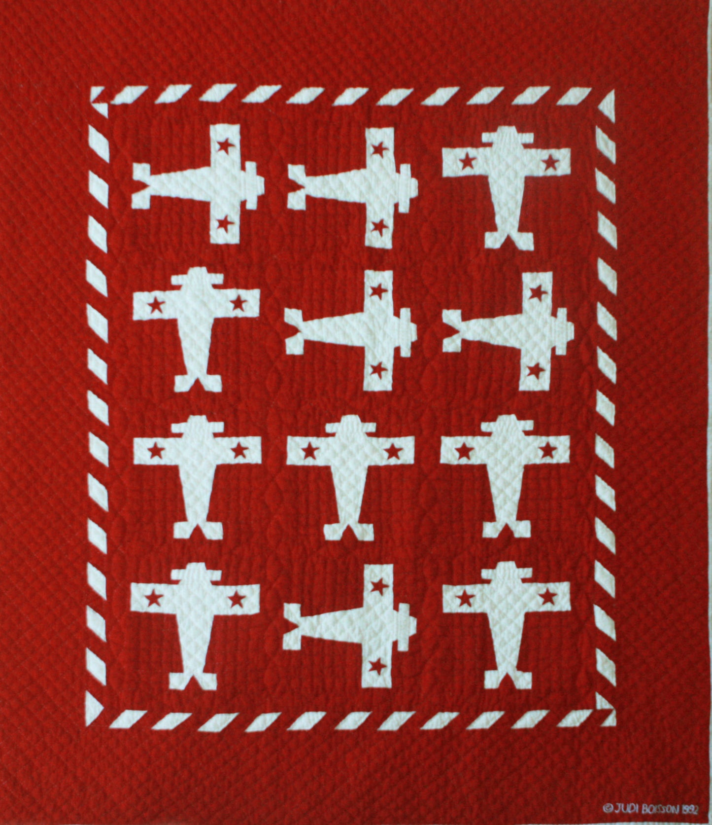 "Airplane" in Red-White Crib Quilt 44" x 55"