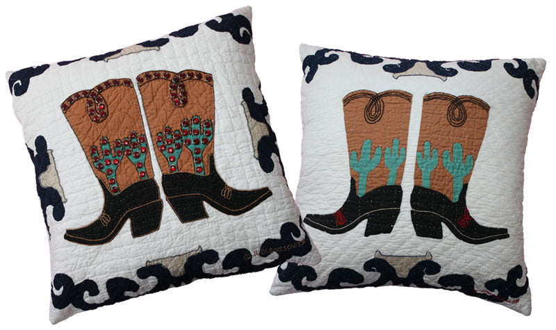 "Big Boots" in White-Navy Throw Pillow 20'' x 20''