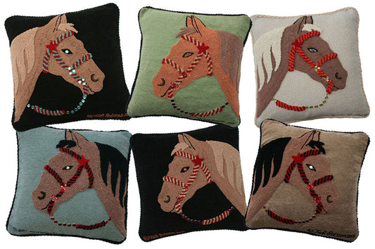"Horse" Hand-Hooked Pillow 18'' x 18''