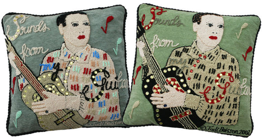 "Sounds from My Guitar" Hand-Hooked Pillow 18'' x 18''