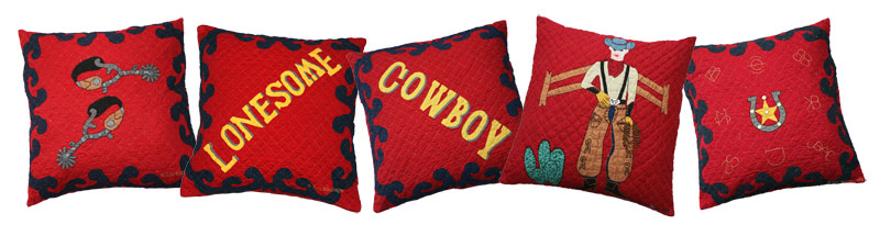"Lonesome Cowboy" in Crimson-Navy Throw Pillow 18'' x 18''
