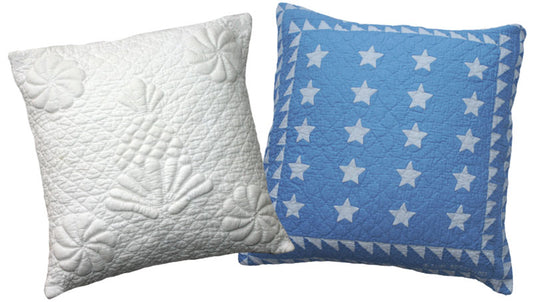 "Trapunto Pineapple" in White & "Patriotic Mini 20 Star" in Cornflower Throw Pillows